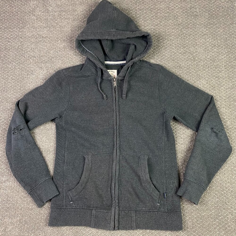 Fat Face Hoodie Men's Small Full Zip Charcoal Gray Distressed Look cotton